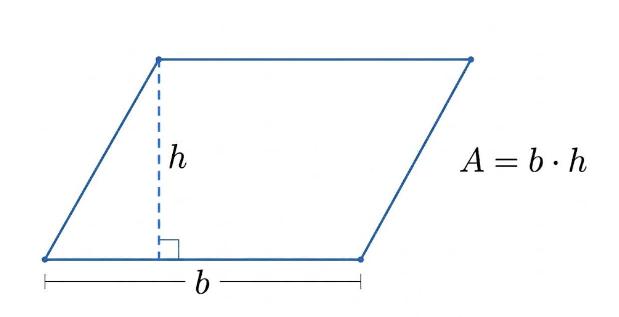 Paralelogramo com base b e altura h indicadas
