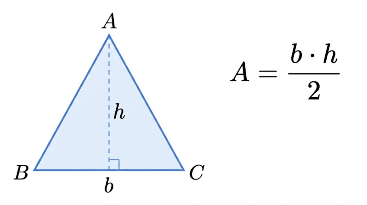 Triângulo com base b e altura h indicadas
